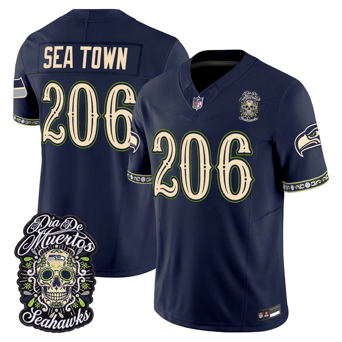  Seattle Seahawks Día de los Muertos Vapor Limited Jersey - Stitched