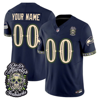 Seattle Seahawks Día de los Muertos Vapor Limited Custom Jersey - Stitched