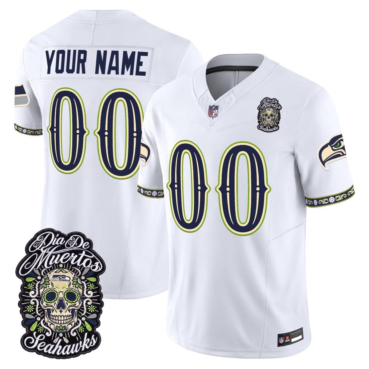 Seattle Seahawks Día de los Muertos Vapor Limited Custom Jersey - Stitched