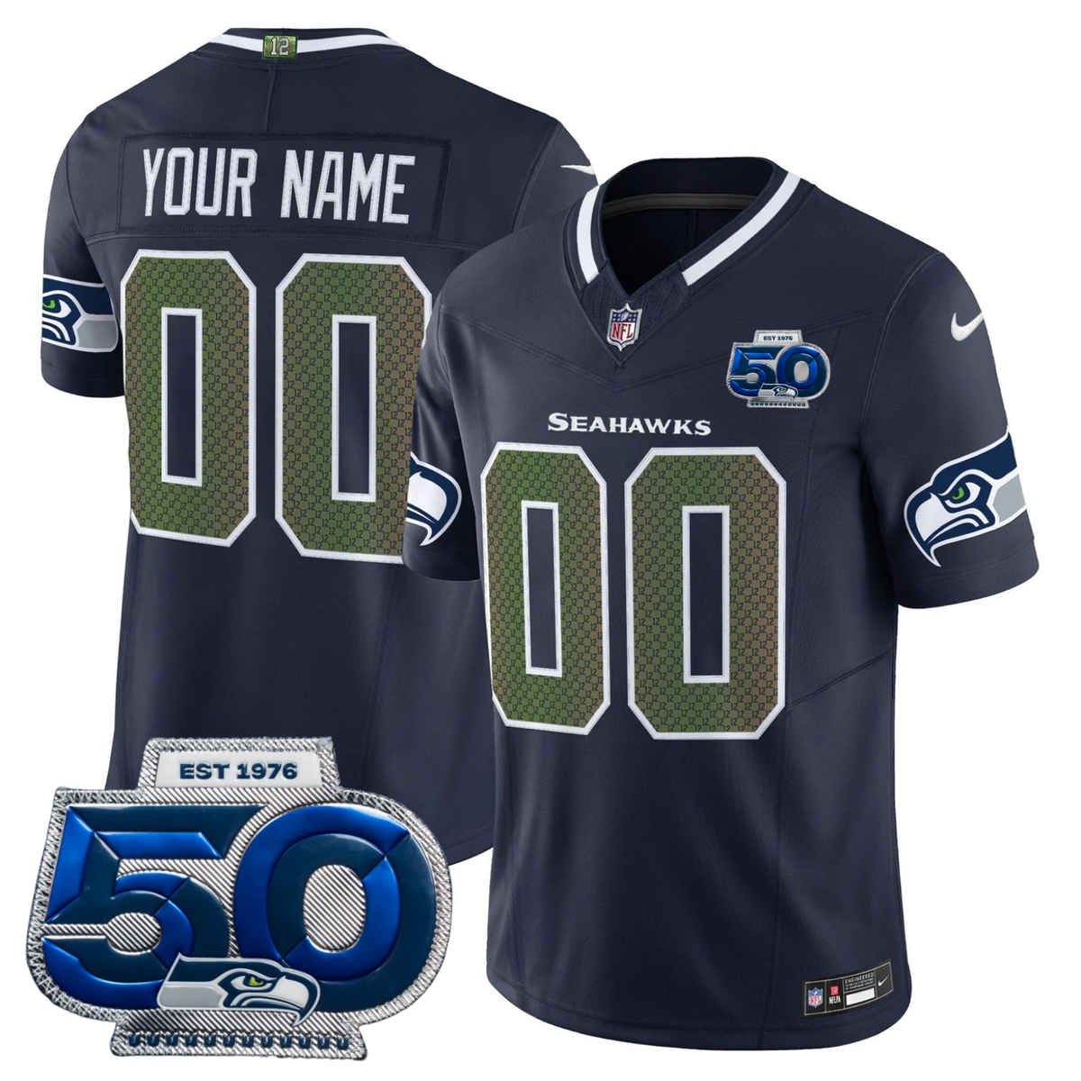 Custom Seattle Seahawks 2025 "Rivalries" 50th Season Patch Vapor Limited Jersey - All Stitched