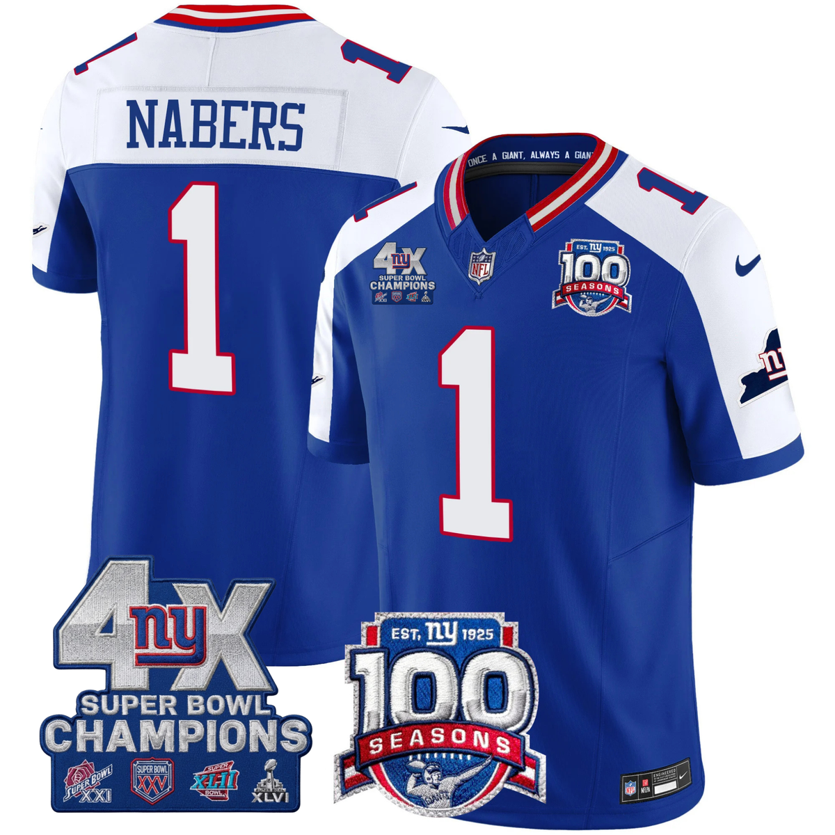 NYG 4X Champions & 100th Season Patch Vapor Limited Gold Jersey - Stitched-NQD