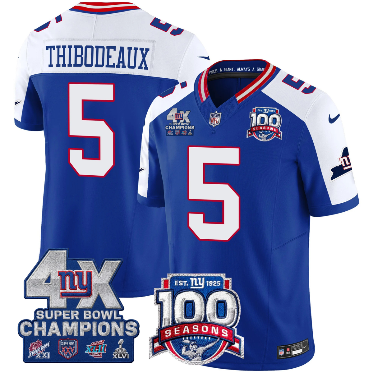 NYG 4X Champions & 100th Season Patch Vapor Limited Gold Jersey - Stitched-NQD