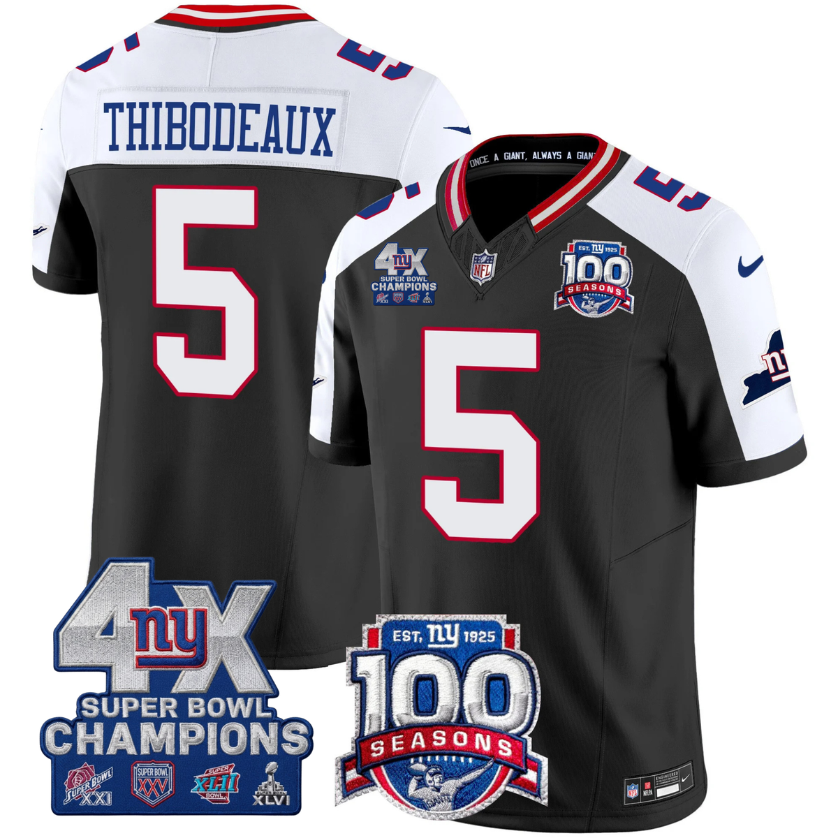 NYG 4X Champions & 100th Season Patch Vapor Limited Gold Jersey - Stitched-NQD