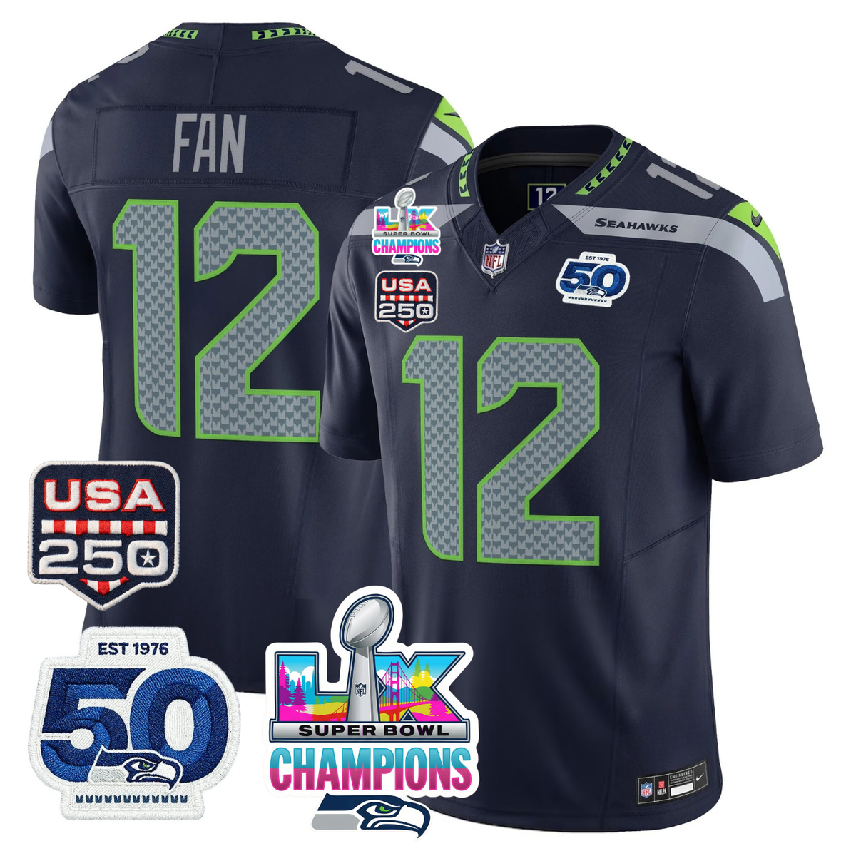 SEA S.Bowl LX & 50th Patch Champions Vapor Limited Jersey - Stitched -DMQ