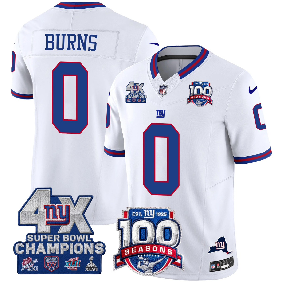 NYG 4X Champions & 100th Season Patch Vapor Limited Gold Jersey - Stitched-NQD