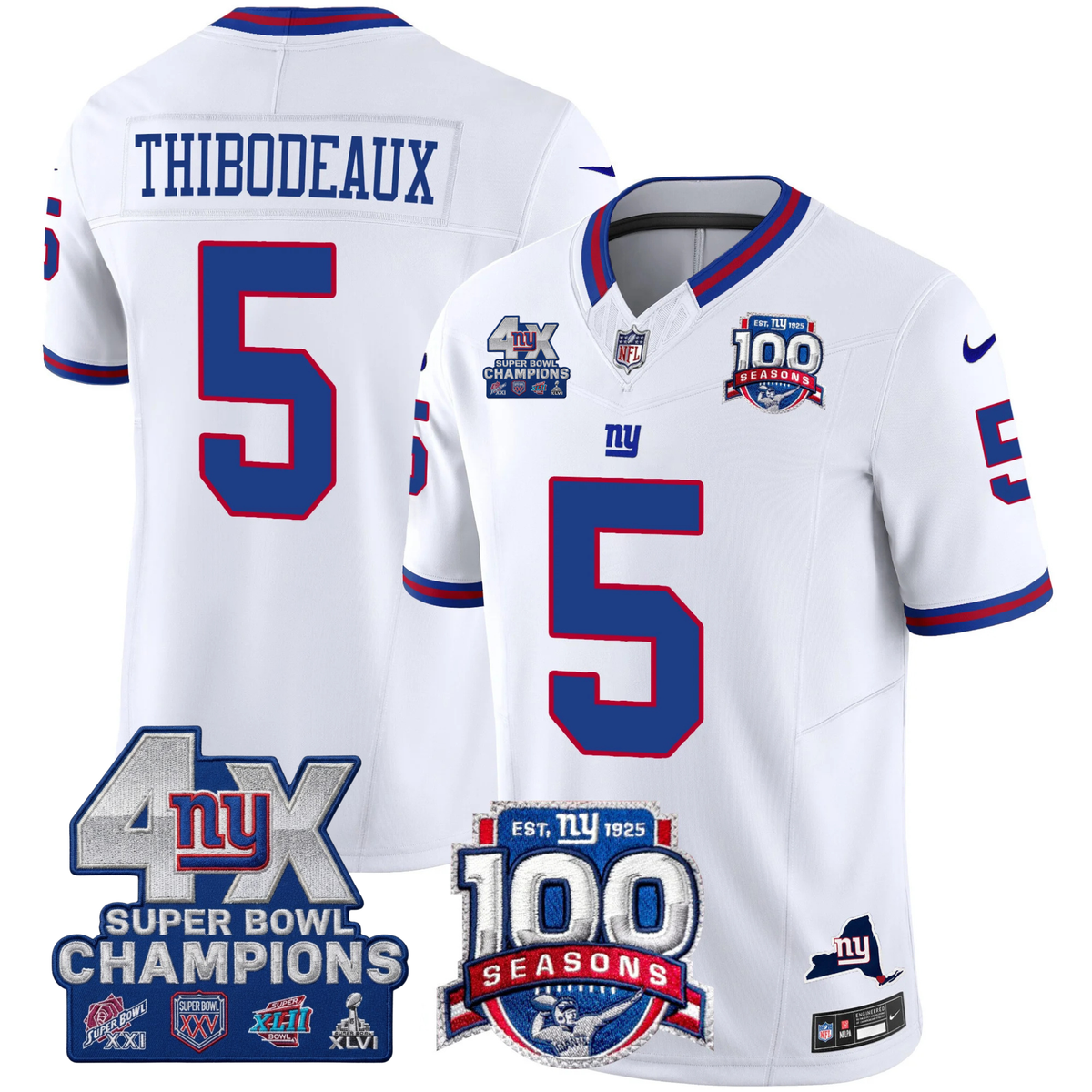 NYG 4X Champions & 100th Season Patch Vapor Limited Gold Jersey - Stitched-NQD