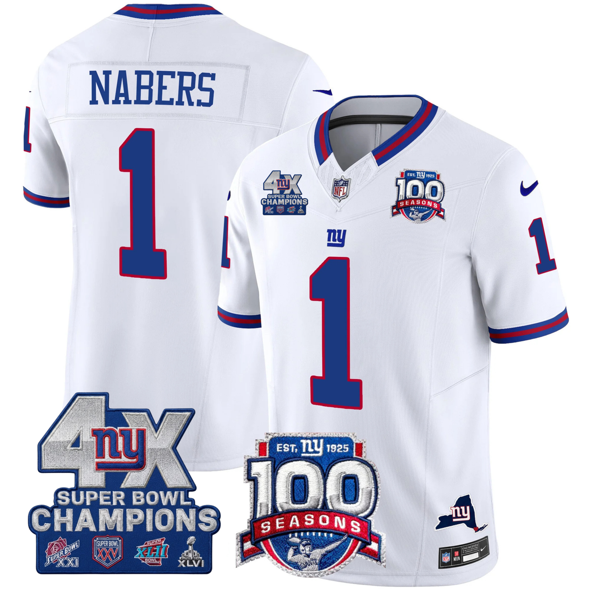 NYG 4X Champions & 100th Season Patch Vapor Limited Gold Jersey - Stitched-NQD