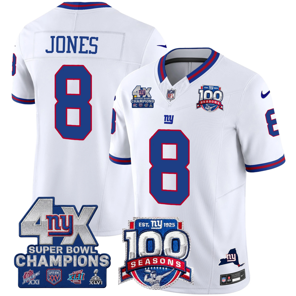 NYG 4X Champions & 100th Season Patch Vapor Limited Gold Jersey - Stitched-NQD