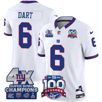 NYG 4X Champions & 100th Season Patch Vapor Limited Gold Jersey - Stitched-NQD