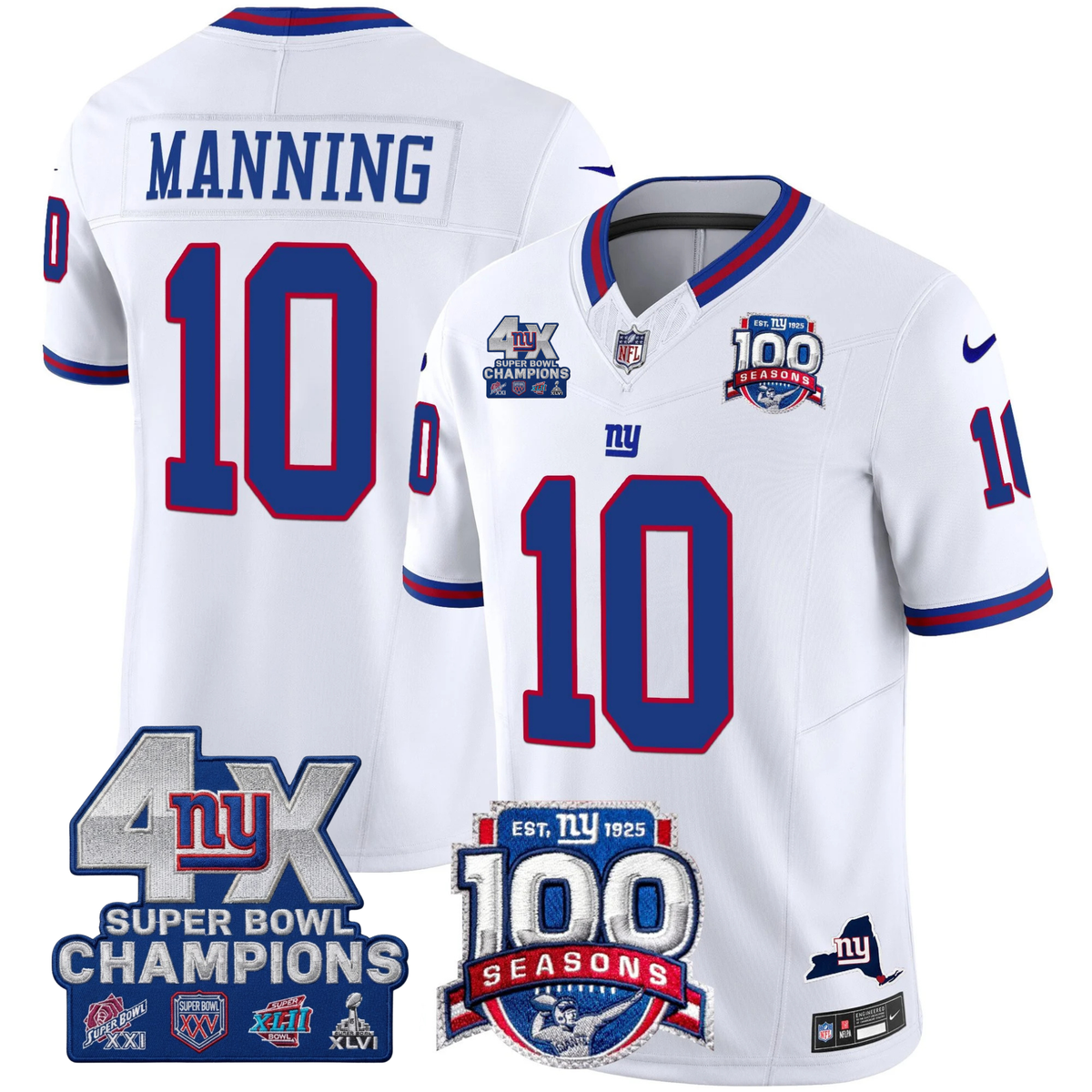 NYG 4X Champions & 100th Season Patch Vapor Limited Jersey - Stitched