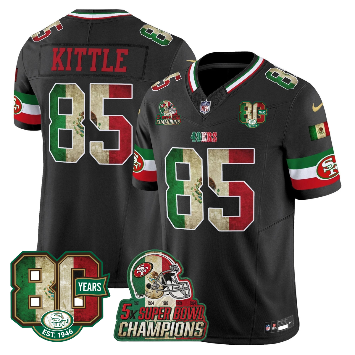 49ers Mexico 80th Anniversary & 5X Champs Jersey - Stitched
