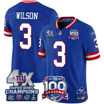 NYG 4X Champions & 100th Season Patch Vapor Limited Gold Jersey - Stitched-NQD