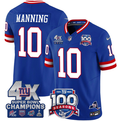 NYG 4X Champions & 100th Season Patch Vapor Limited Jersey - Stitched