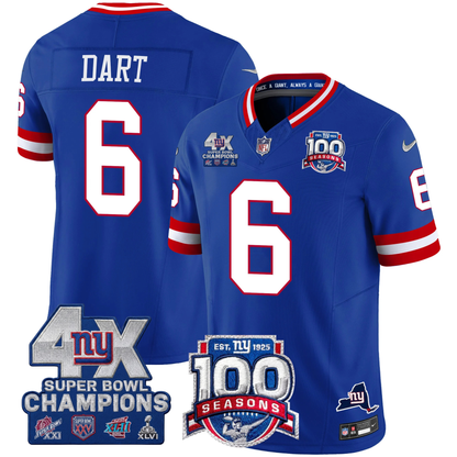 NYG 4X Champions & 100th Season Patch Vapor Limited Gold Jersey - Stitched-NQD
