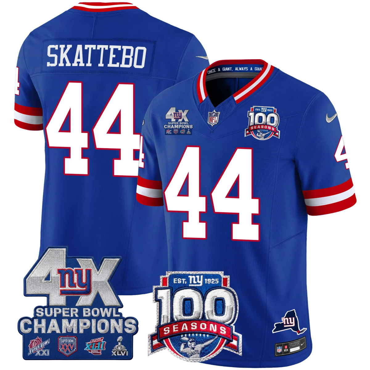 NYG 4X Champions & 100th Season Patch Vapor Limited Gold Jersey - Stitched-NQD
