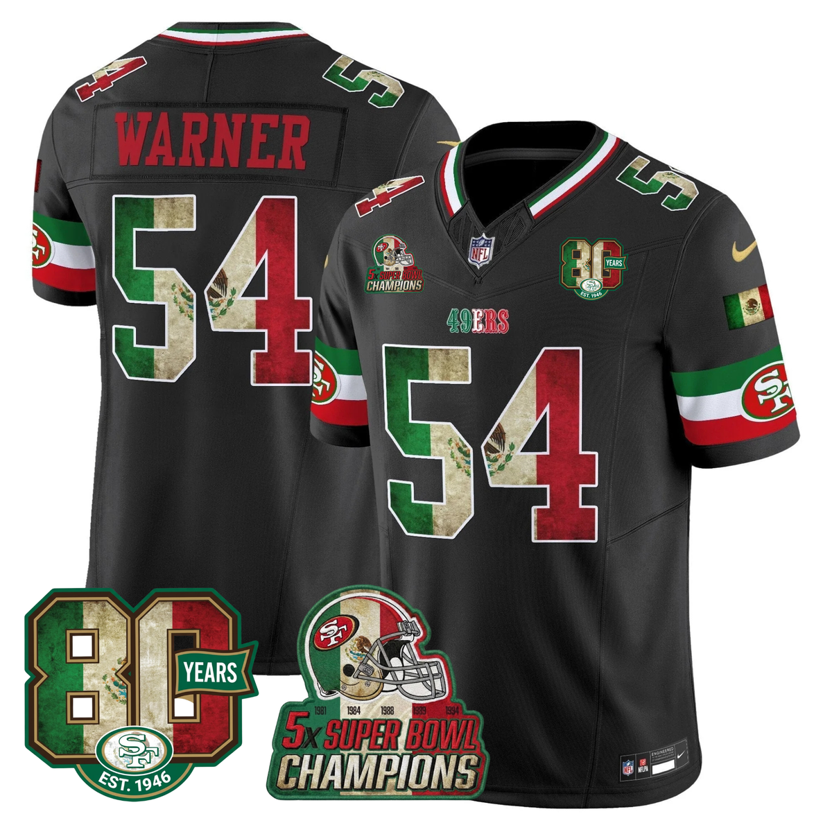 49ers Mexico 80th Anniversary & 5X Champs Jersey - Stitched