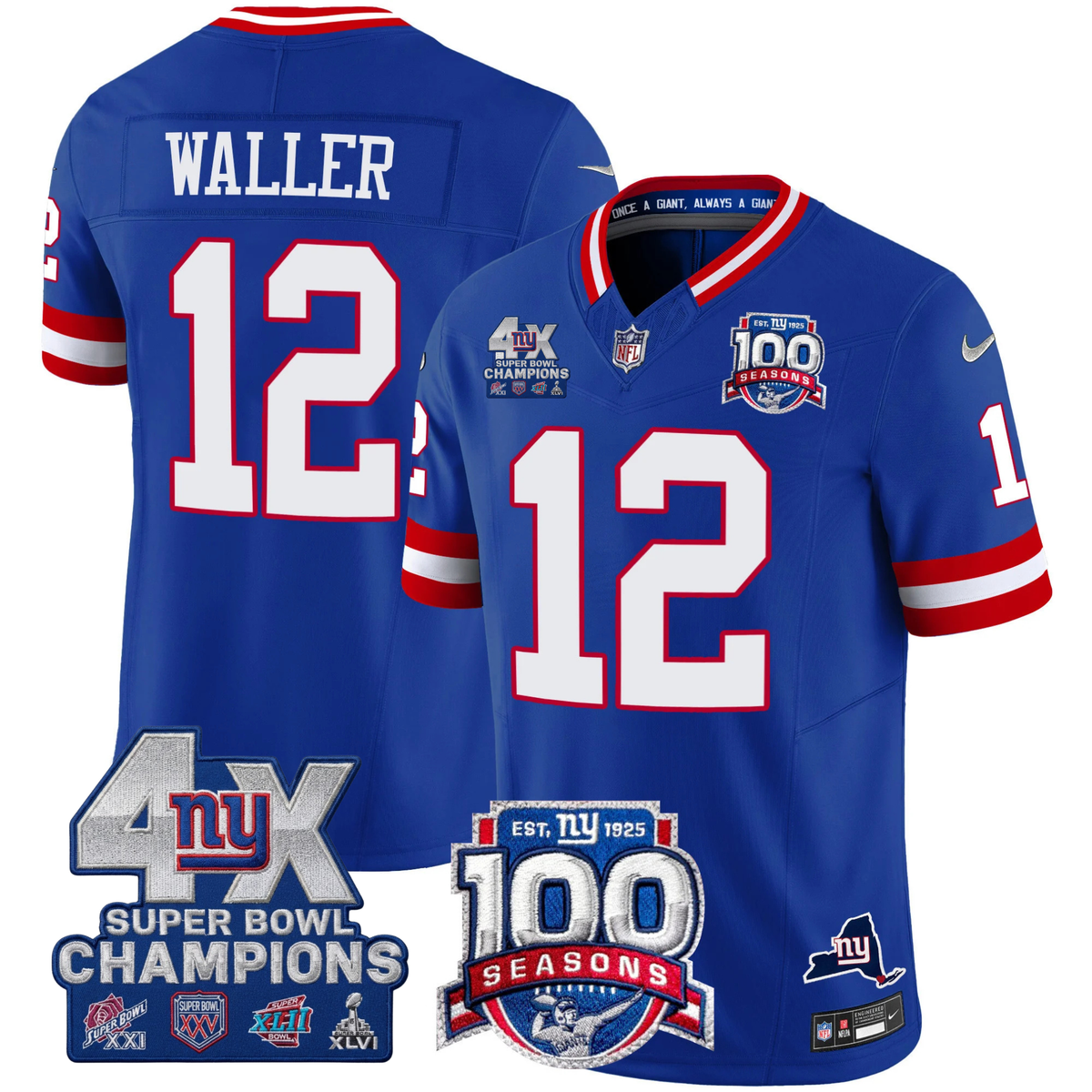 NYG 4X Champions & 100th Season Patch Vapor Limited Gold Jersey - Stitched-NQD