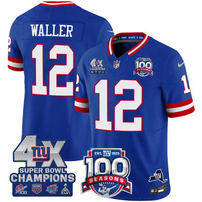 NYG 4X Champions & 100th Season Patch Vapor Limited Gold Jersey - Stitched-NQD