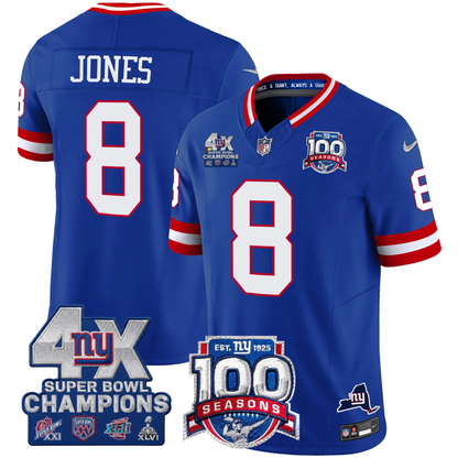 NYG 4X Champions & 100th Season Patch Vapor Limited Gold Jersey - Stitched-NQD