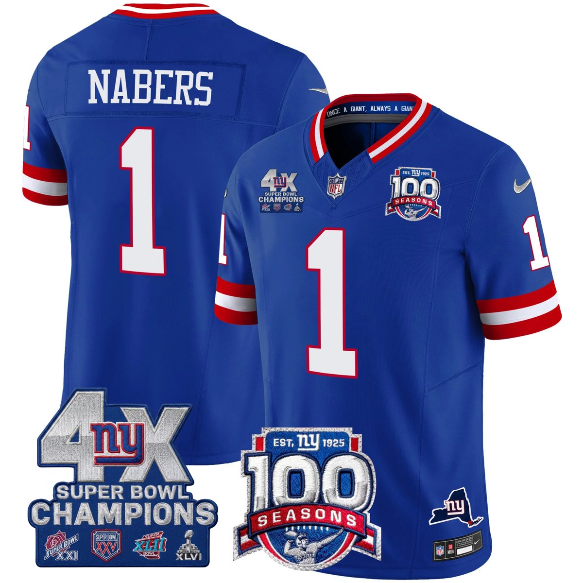 NYG 4X Champions & 100th Season Patch Vapor Limited Gold Jersey - Stitched-NQD