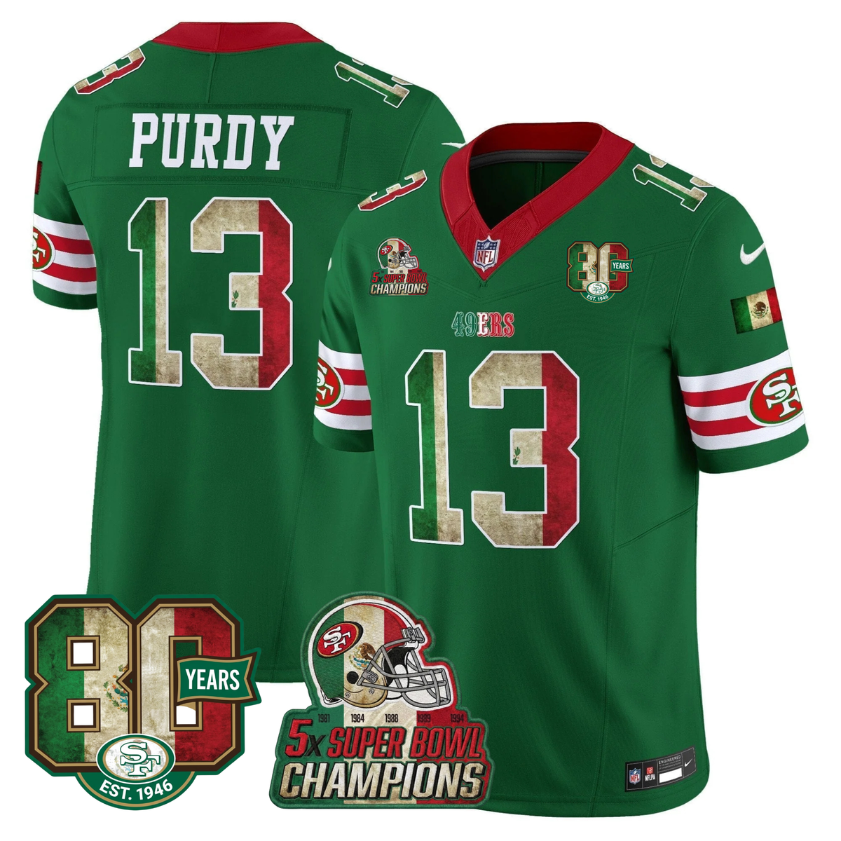 49ers Mexico 80th Anniversary & 5X Champs Jersey - Stitched