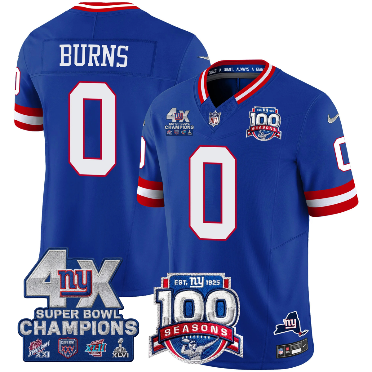 NYG 4X Champions & 100th Season Patch Vapor Limited Gold Jersey - Stitched-NQD