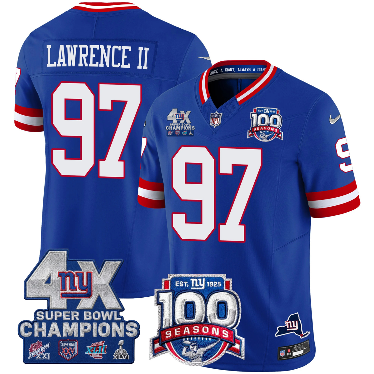 NYG 4X Champions & 100th Season Patch Vapor Limited Gold Jersey - Stitched-NQD