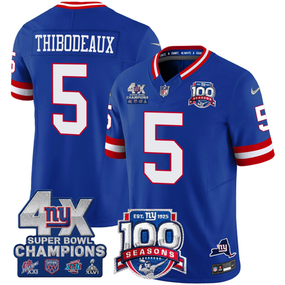 NYG 4X Champions & 100th Season Patch Vapor Limited Gold Jersey - Stitched-NQD