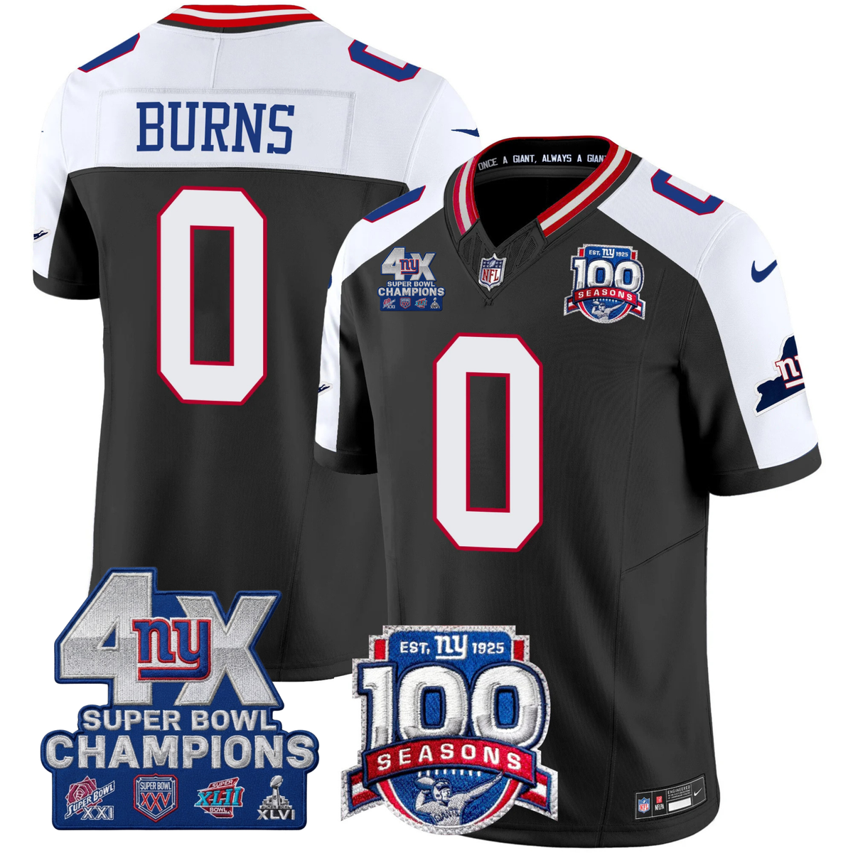 NYG 4X Champions & 100th Season Patch Vapor Limited Gold Jersey - Stitched-NQD