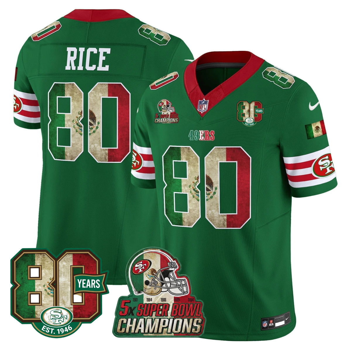 49ers Mexico 80th Anniversary & 5X Champs Jersey - Stitched