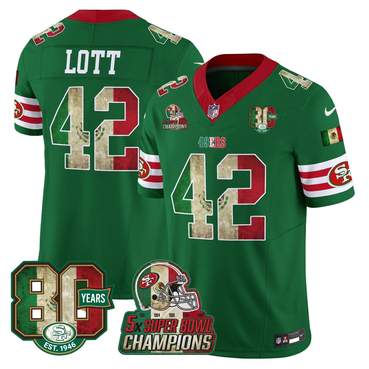 49ers Mexico 80th Anniversary & 5X Champs Jersey - Stitched