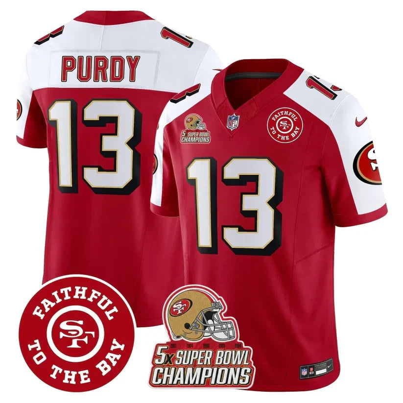 49ers Throwback 5x Champs & Faithful To The Bay Patch Vapor Limited Jersey - Stitched