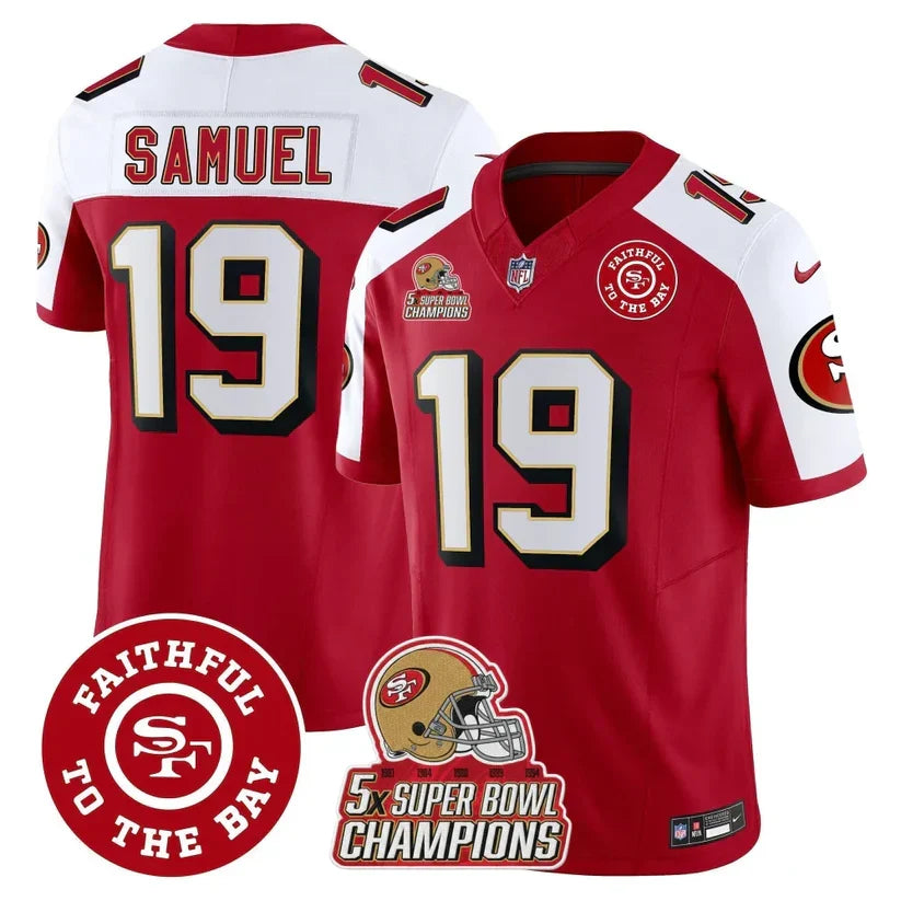 49ers Throwback 5x Champs & Faithful To The Bay Patch Vapor Limited Jersey - Stitched