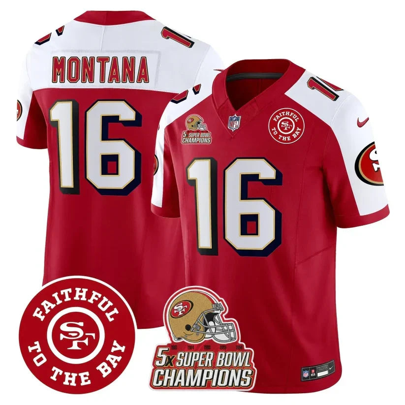49ers Throwback 5x Champs & Faithful To The Bay Patch Vapor Limited Jersey - Stitched