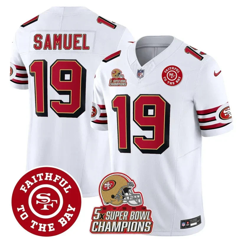 49ers Throwback 5x Champs & Faithful To The Bay Patch Vapor Limited Jersey - Stitched