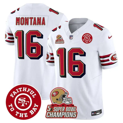 49ers Throwback 5x Champs & Faithful To The Bay Patch Vapor Limited Jersey - Stitched