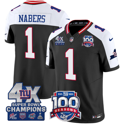 NYG 4X Champions & 100th Season Patch Vapor Limited Gold Jersey - Stitched-NQD