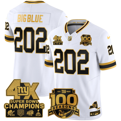 NYG 4X Champions & 100th Season Patch Vapor Limited Jersey - Stitched