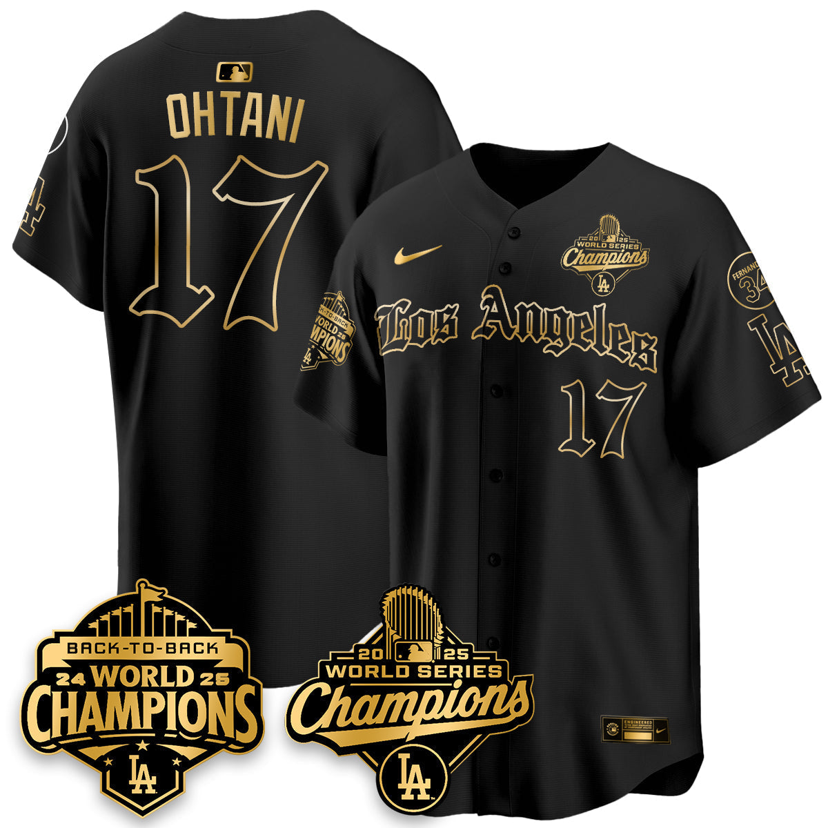 LAD 2025 World Series Champions Vapor Premier Limited Jersey - LA Gothic Edition - Stitched N2