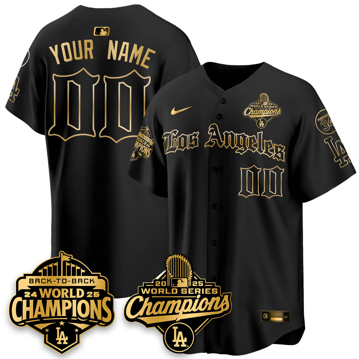 LAD 2025 World Series Champions Vapor Premier Limited Jersey - LA Gothic Edition - Stitched N2