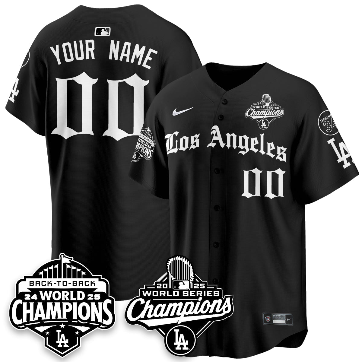 LAD 2025 World Series Champions Vapor Premier Limited Jersey - LA Gothic Edition - Stitched N2