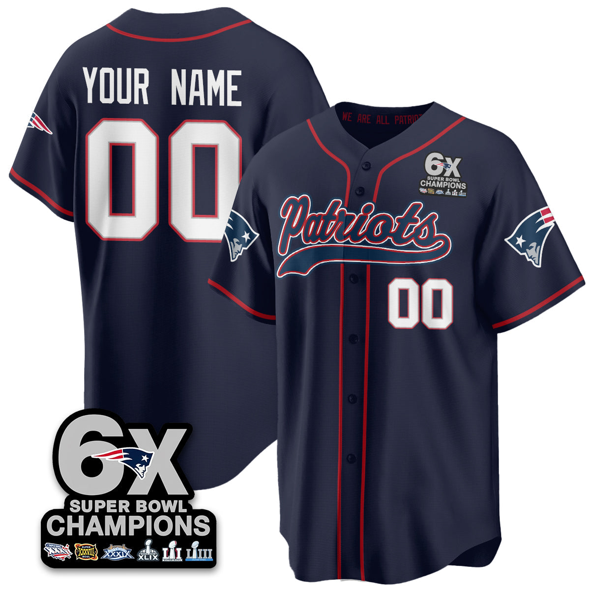 Custom NE 6-Time Champions Patch Vapor Baseball Jersey - Stitched