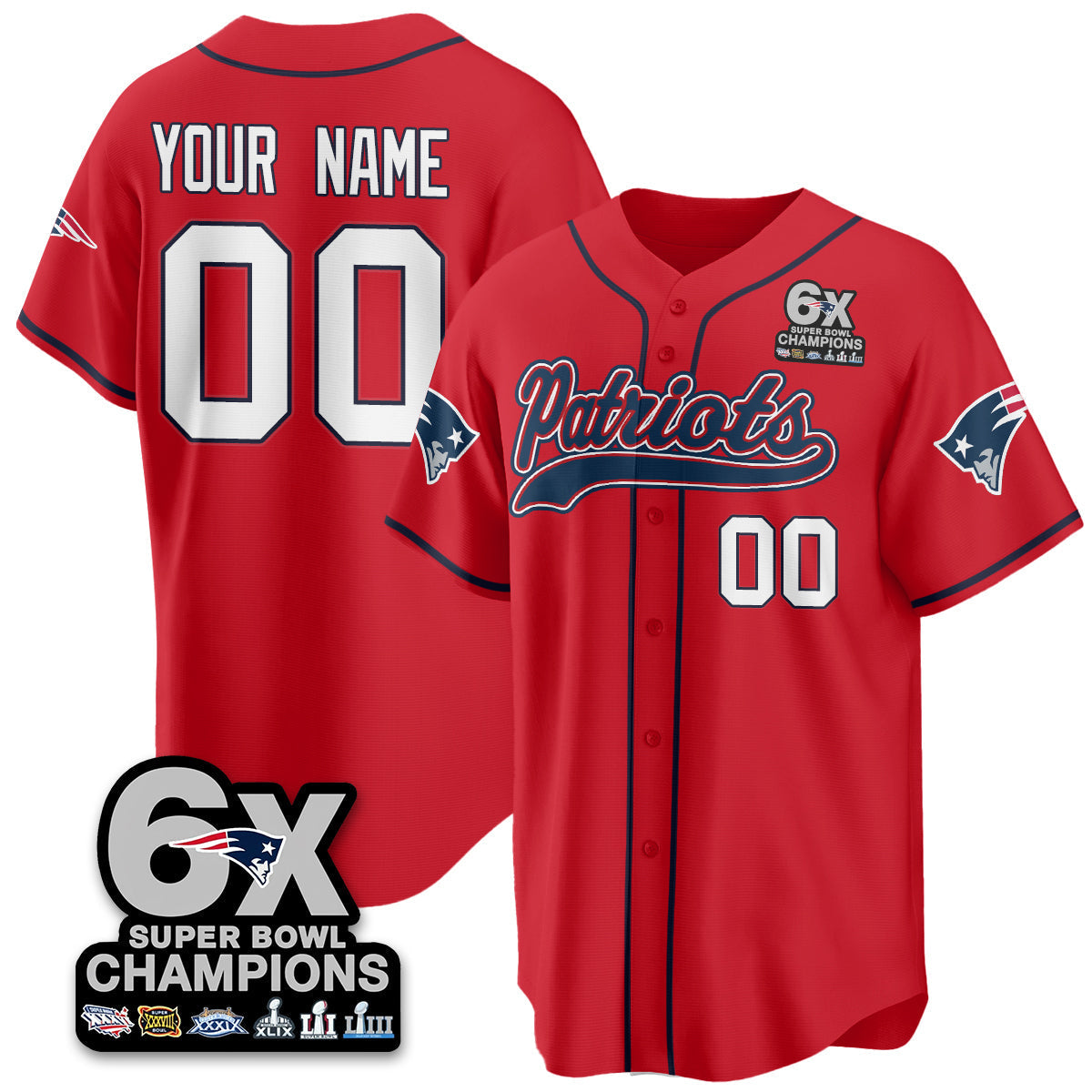 Custom NE 6-Time Champions Patch Vapor Baseball Jersey - Stitched