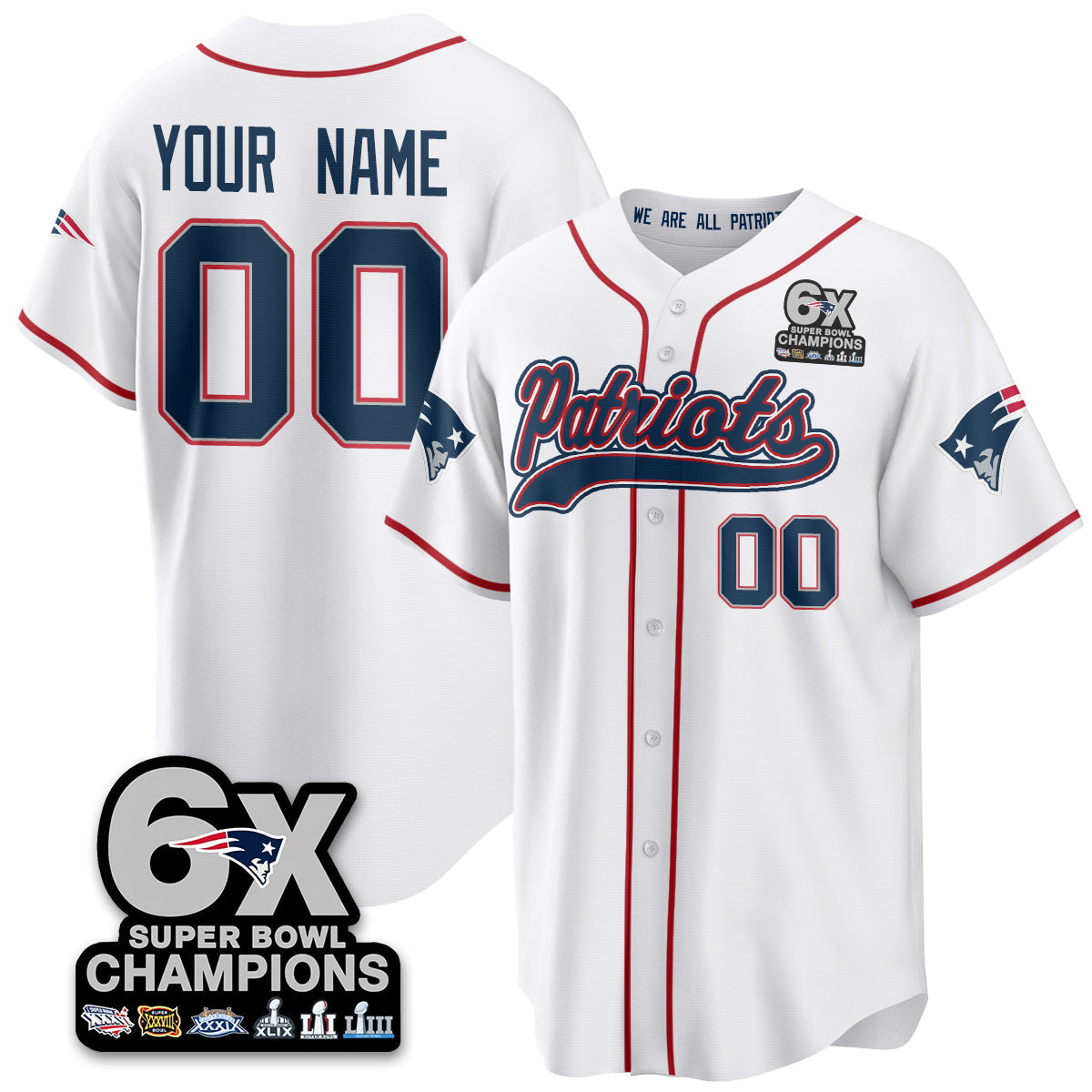 Custom NE 6-Time Champions Patch Vapor Baseball Jersey - Stitched