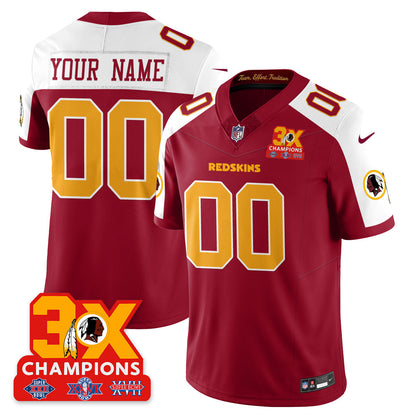 Custom WAS 3-Time Champions Patch Vapor Limited Throwback Jersey - Stitched