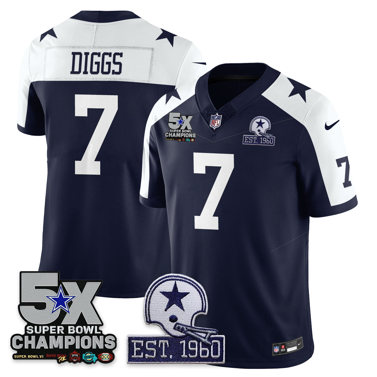DAL 5-Time Champions Patch Vapor Limited Jersey - Stitched