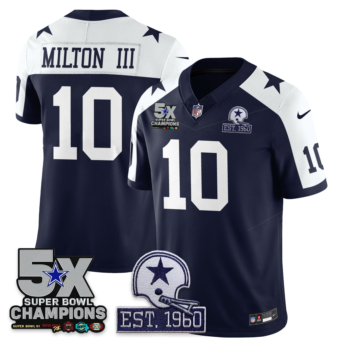 DAL 5-Time Champions Patch Vapor Limited Jersey - Stitched