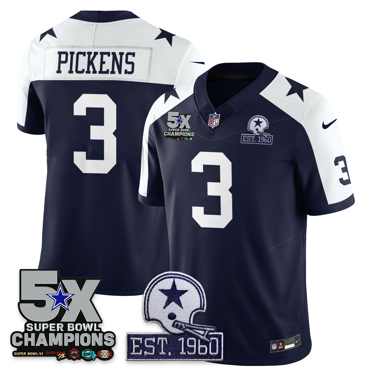 DAL 5-Time Champions Patch Vapor Limited Jersey - Stitched