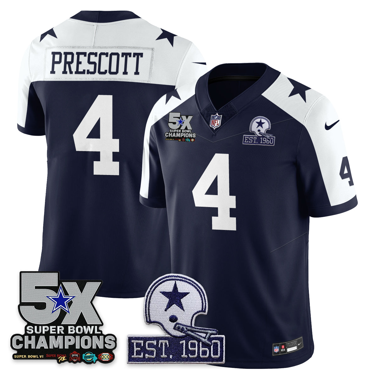DAL 5-Time Champions Patch Vapor Limited Jersey - Stitched