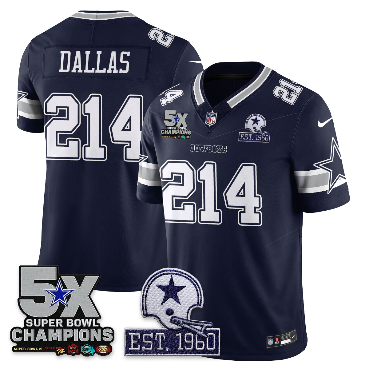 DAL 5-Time Champions Patch Vapor Limited Jersey - Stitched